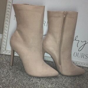 Charlotte Russe Nude Pointed-Toe Stiletto Ankle Boots